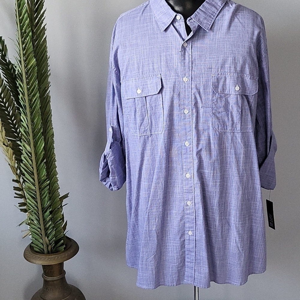 Apt. 9 blue and white crosshatch pattern long sleeve button down NWT